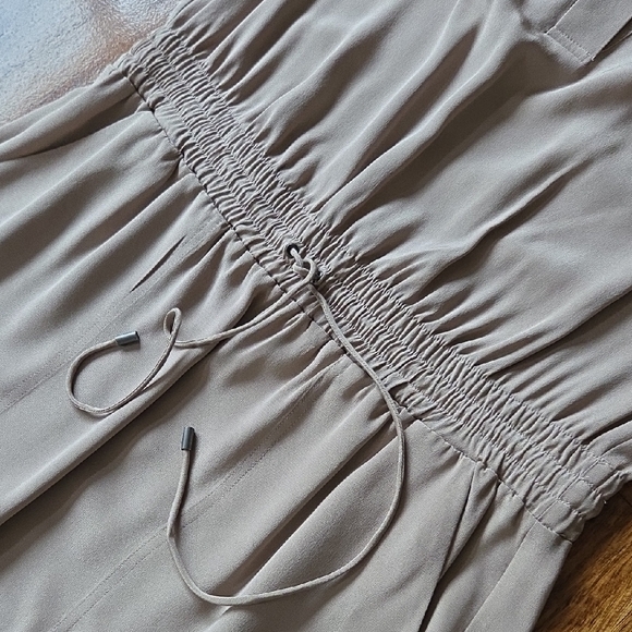 NWOT {Vince} 100% Silk Mink Nude Drawstring Waist Long Sleeve Shirtdress - Picture 9 of 13